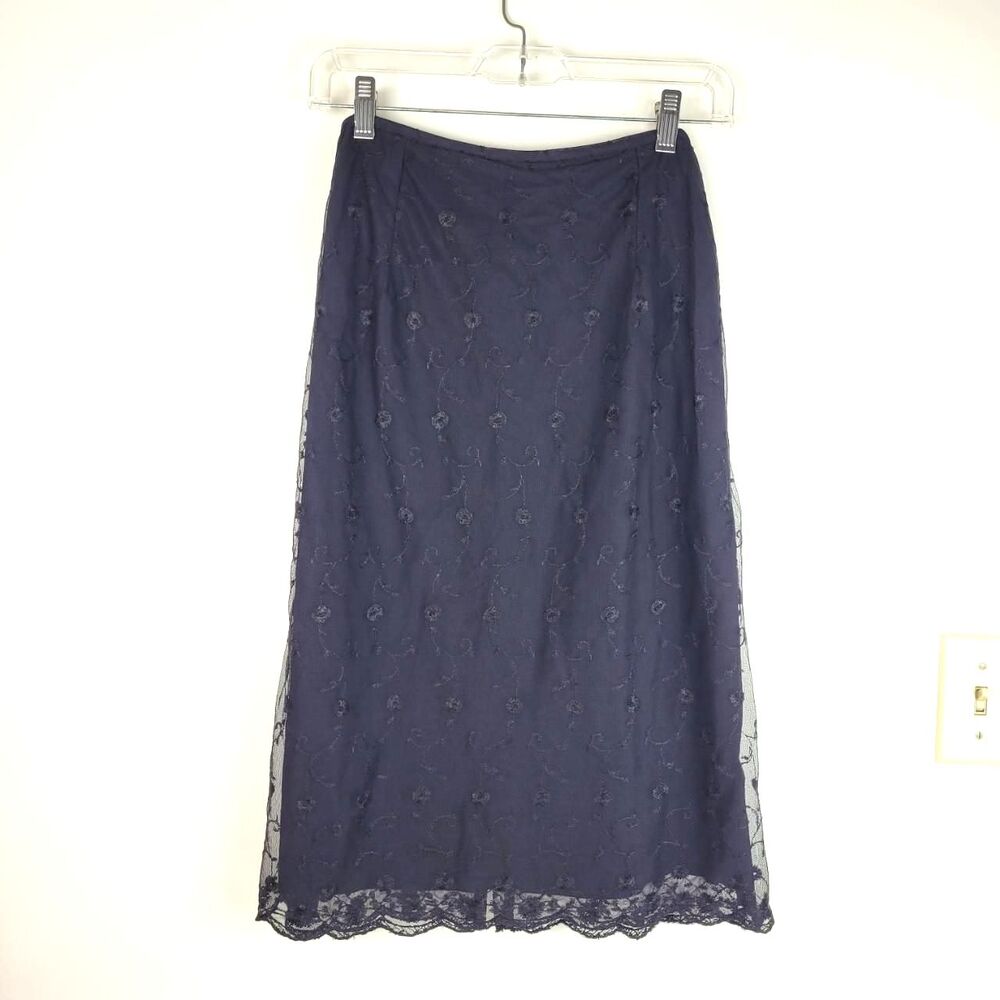 Bow tie label black sheer lace lined pencil skirt Sz 6 witchy goth fancy lady